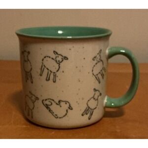 Meritage‎ Little Lambs Oversized Coffee Cup Mug Blue White w/ Black Splatter